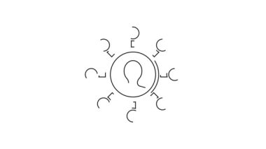 Siyah hat İş Ağı ve iletişim simgesi beyaz arkaplanda izole edildi. Güçlü ağ pazarlama, nüfuz ve liderlik. 4K Video hareketli grafik canlandırması.