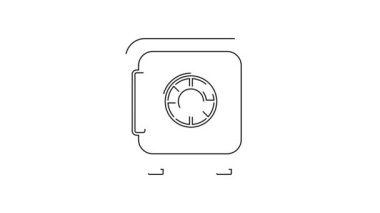 Siyah çizgi güvenli simgesi beyaz arkaplanda izole edildi. Kapı, şifreli bir banka kasası. Güvenilir Veri Koruma. 4K Video hareketli grafik canlandırması.