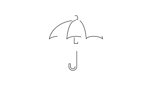 Zwarte Lijn Klassieke Elegante Geopende Paraplu Pictogram Geïsoleerd Witte Achtergrond — Stockvideo