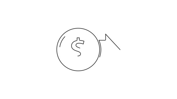 Черная Линия Монета Деньги Символом Доллара Значок Изолирован Белом Фоне — стоковое видео