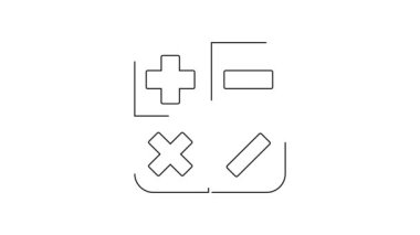 Siyah çizgi hesap makinesi simgesi beyaz arkaplanda izole edildi. Muhasebe sembolü. İş hesaplamaları matematik eğitimi ve finans. 4K Video hareketli grafik canlandırması.
