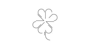 Beyaz zemin üzerinde yonca sembolü olan siyah çizgi kumarhane kumar makinesi. Kumar oyunları. 4K Video hareketli grafik canlandırması.