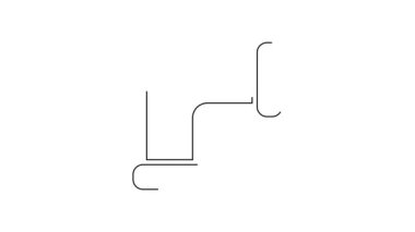 Siyah çizgi sanayi metalik boru ikonu beyaz arka planda izole edildi. Tesisat boru hattının farklı şekillerde parçaları. 4K Video hareketli grafik canlandırması.