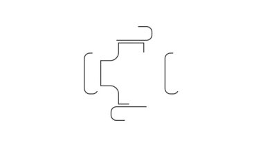 Siyah çizgi sanayi metalik boru ikonu beyaz arka planda izole edildi. Tesisat boru hattının farklı şekillerde parçaları. 4K Video hareketli grafik canlandırması.