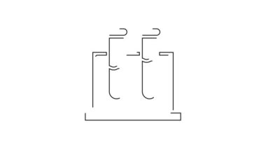 Siyah çizgi test tüpü ve beyaz arka planda izole edilmiş kimyasal test ikonu. Laboratuvar cam levhası. 4K Video hareketli grafik canlandırması.