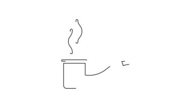 Beyaz arka planda izole edilmiş duman simgesi olan siyah çizgi sigara piposu. Tütün piposu. 4K Video hareketli grafik canlandırması.