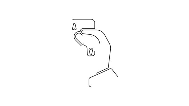 ブラックライン白い背景に隔離されたトランプアイコンを保持する手 カジノゲームのデザイン 4Kビデオモーショングラフィックアニメーション — ストック動画