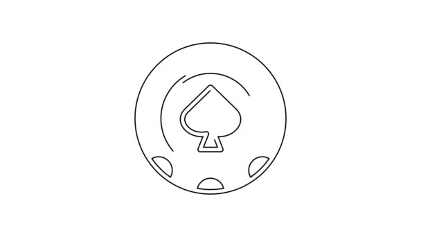 黑线卡西诺芯片图标孤立在白色背景 赌场赌博 4K视频运动图形动画 — 图库视频影像