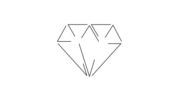 Ícone Diamante Linha Preta Isolado Fundo Branco Símbolo Jóias Pedra — Vídeo de Stock