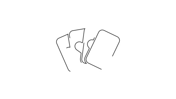 ブラックライン白の背景に隔離されたトランプアイコンのデッキ カジノのギャンブル 4Kビデオモーショングラフィックアニメーション — ストック動画