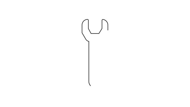 Black Line Wrench Spanner Icon Isolated White Background Video Motion — Stock Video