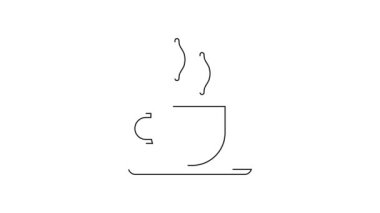 Siyah çizgi kahve fincanı simgesi beyaz arkaplanda izole edilmiş. Çay fincanı. Sıcak içecek kahvesi. 4K Video hareketli grafik canlandırması.