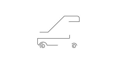 Siyah çizgili yolcu merdiveni beyaz arka planda izole edilmiş bir ikon. Havaalanı merdiveni yolculuğu. 4K Video hareketli grafik canlandırması.