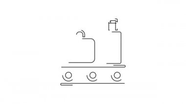 Beyaz arka planda siyah hat havaalanı taşıma bandı, bavul, çanta, bagaj ikonu var. 4K Video hareketli grafik canlandırması.