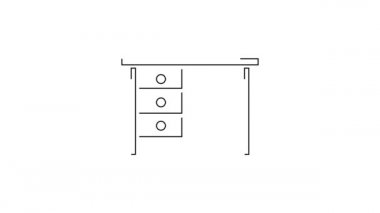 Siyah çizgi ofis masa simgesi beyaz arkaplanda izole edildi. 4K Video hareketli grafik canlandırması.