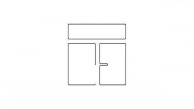 Beyaz arka planda izole edilmiş oda simgesindeki siyah çizgi penceresi. 4K Video hareketli grafik canlandırması.