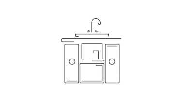 Beyaz arka planda su musluğu ikonu olan siyah çizgili lavabo dolabı. 4K Video hareketli grafik canlandırması.