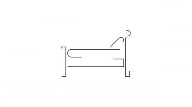 Siyah çizgi yatak simgesi beyaz arkaplanda izole edildi. 4K Video hareketli grafik canlandırması.