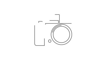 Siyah çizgi fotoğraf makinesi simgesi beyaz arkaplanda izole edildi. Fotoğraf makinesi simgesi. 4K Video hareketli grafik canlandırması.