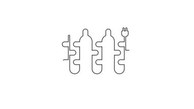 Siyah çizgi Noel ışıkları simgesi beyaz arkaplanda izole edilmiş. Mutlu Noeller ve mutlu yıllar. 4K Video hareketli grafik canlandırması.