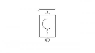 Beyaz zemin üzerinde doğum günü mesajı simgesi olan siyah hat cep telefonu. 4K Video hareketli grafik canlandırması.