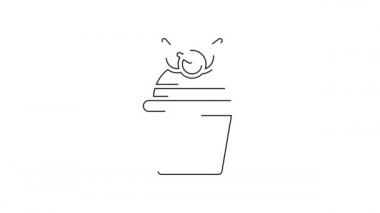 Beyaz arkaplanda siyah çizgi kek simgesi izole edildi. Doğum günün kutlu olsun. 4K Video hareketli grafik canlandırması.