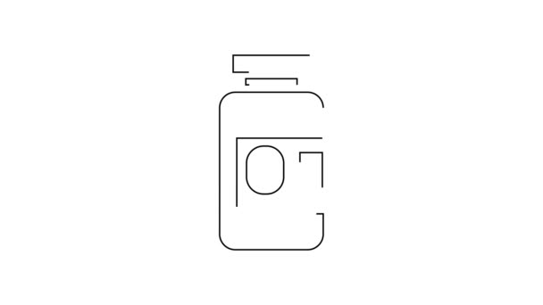 黑线药瓶和药丸图标隔离在白色背景 瓶装药丸标志 药房设计 4K视频运动图形动画 — 图库视频影像