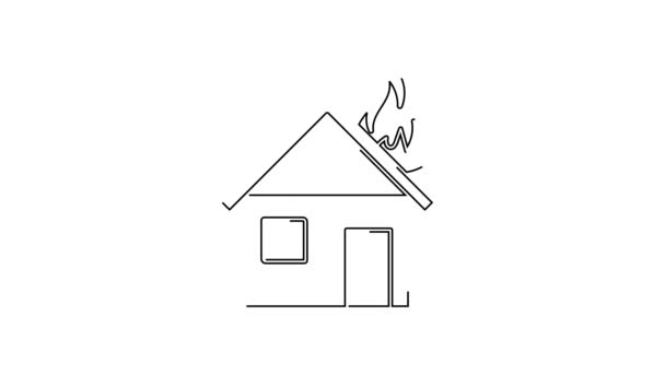 Black Line Fire Burning House Icon Isolated White Background Video — Stock Video