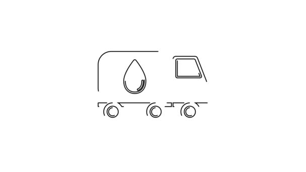 Czarna Linia Dostawa Wody Ikona Ciężarówki Izolowane Białym Tle Animacja — Wideo stockowe