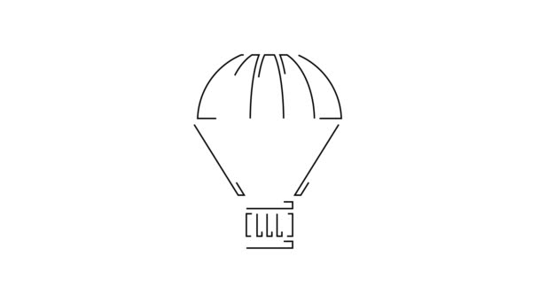 Czarna Linia Pudełko Latające Ikonie Spadochronu Izolowane Białym Tle Paczka — Wideo stockowe