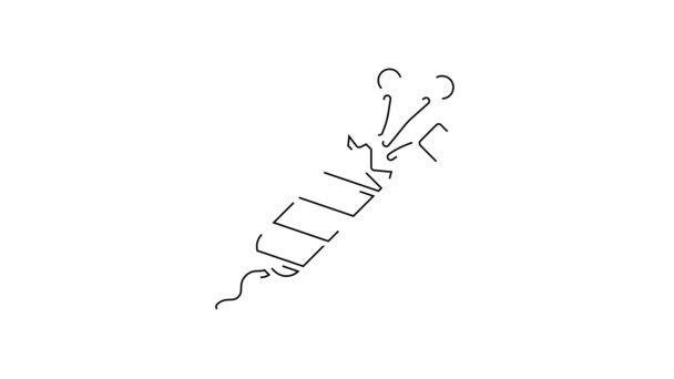 黑线烟火火箭图标隔离在白色背景 有趣派对的概念 爆炸物烟火符号 4K视频运动图形动画 — 图库视频影像