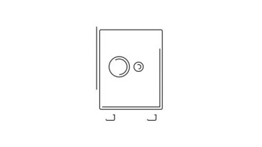 Siyah çizgi güvenli simgesi beyaz arkaplanda izole edildi. Kapı, şifreli bir banka kasası. Güvenilir Veri Koruma. 4K Video hareketli grafik canlandırması.