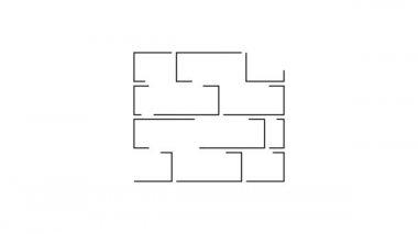 Beyaz arkaplanda siyah çizgi tuğla simgesi izole edildi. 4K Video hareketli grafik canlandırması.