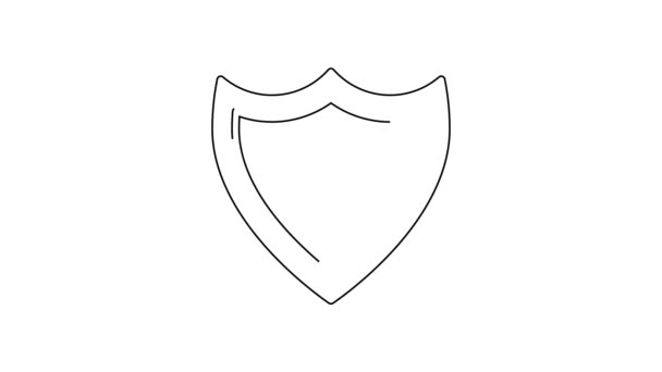 白の背景に隔離されたブラックラインシールドアイコン 警備員のサイン セキュリティ 安全性 プライバシーの概念 4Kビデオモーショングラフィックアニメーション — ストック動画