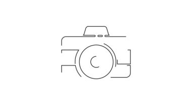 Siyah çizgi fotoğraf makinesi simgesi beyaz arkaplanda izole edildi. Fotoğraf makinesi simgesi. 4K Video hareketli grafik canlandırması.