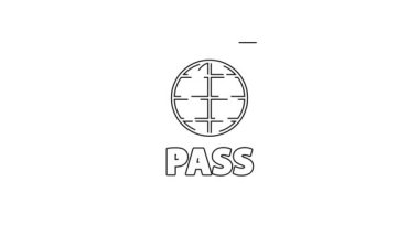 Beyaz arkaplanda izole edilmiş biyometrik veri simgesine sahip siyah çizgi pasaportu. Kimlik belgesi. 4K Video hareketli grafik canlandırması.