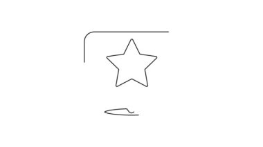 Beyaz zemin üzerinde yıldız simgesi olan siyah çizgi haritası işaretçisi. Yıldız favori iğne haritası simgesi. Harita işaretleyicileri. 4K Video hareketli grafik canlandırması.