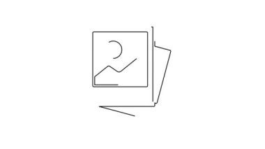 Beyaz arkaplanda siyah çizgi fotoğraf simgesi izole edildi. 4K Video hareketli grafik canlandırması.