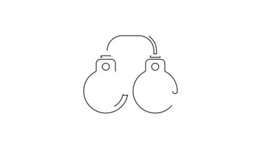 Black line Sexy fluffy handcuffs icon isolated on white background. Fetish accessory. Sex shop stuff for sadist and masochist. 4K Video motion graphic animation.