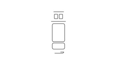 Siyah çizgi USB flash disk simgesi beyaz arkaplanda izole edildi. 4K Video hareketli grafik canlandırması.