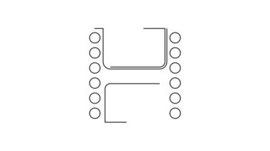 Beyaz arkaplanda siyah çizgi Oynat Video simgesi izole edildi. Film şeridi tabelası. 4K Video hareketli grafik canlandırması.