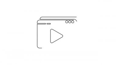 Siyah çizgi çevrimiçi video simgesi beyaz arkaplanda izole edildi. Oyun işaretli film şeridi. 4K Video hareketli grafik canlandırması.