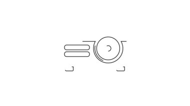 Siyah çizgi sunumu, film, film, medya projektör simgesi beyaz arkaplanda izole edildi. 4K Video hareketli grafik canlandırması.