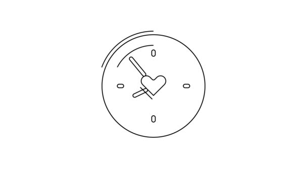 Μαύρο Ρολόι Γραμμή Εικονίδιο Καρδιά Απομονώνονται Λευκό Φόντο Ημέρα Του — Αρχείο Βίντεο