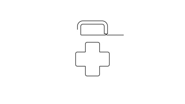 Μαύρη Γραμμή Εικονίδιο Κουτί Πρώτων Βοηθειών Απομονώνονται Λευκό Φόντο Ιατρικό — Αρχείο Βίντεο