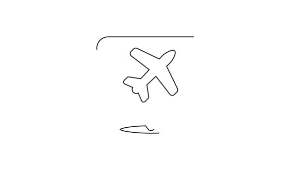 黒い線白い背景に隔離された航空機の旅行アイコンとスピーチバブル 飛行機の輸送標識 祝日の記号 4Kビデオモーショングラフィックアニメーション — ストック動画