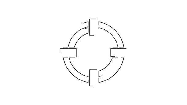 黑线救生圈图标孤立在白色背景 救生浮式救生圈用于海滩 救生带用于救人 4K视频运动图形动画 — 图库视频影像