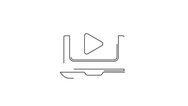 Linha Preta Ícone Vídeo Reprodução Online Isolado Fundo Branco Laptop — Vídeo de Stock