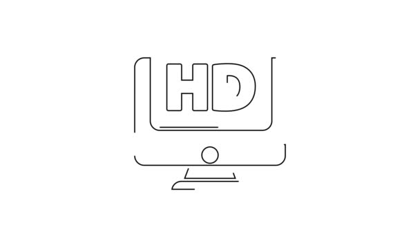 Svart Linje Dator Bildskärm Med Video Teknik Ikon Isolerad Vit — Stockvideo
