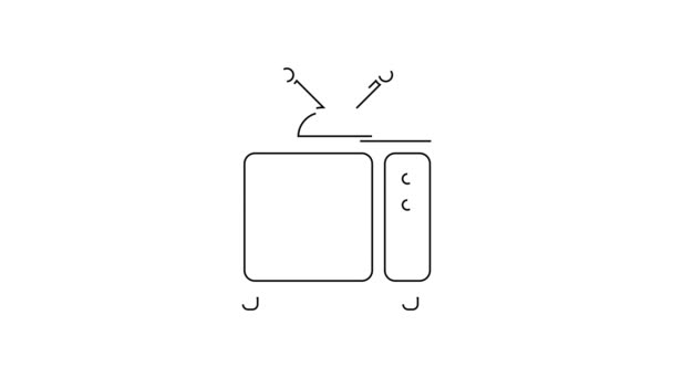 Linha Preta Ícone Retro Isolado Fundo Branco Sinal Televisão Animação — Vídeo de Stock